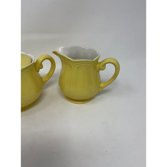 Vintage Federalist Ironstone Buttercup Yellow Ceramic Sugar Bowl & Creamer Set - Picture 5 of 16